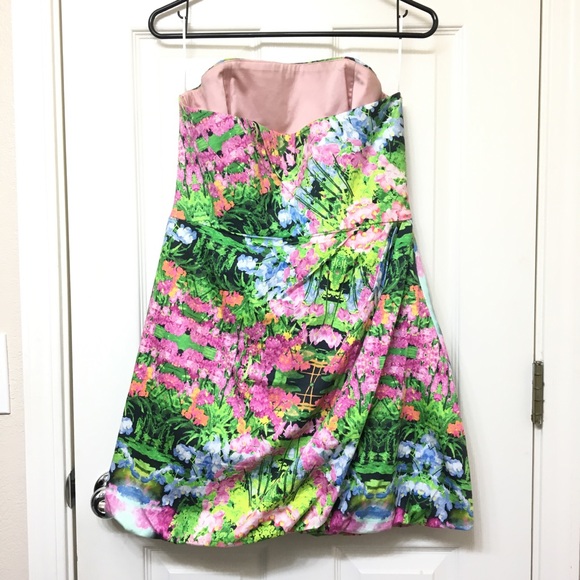 Zara | Floral Strapless Dress Large - Picture 4 of 13